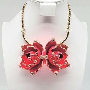 Roberto Cavalli RARE Bright Red Enamel Lotus Flower Statement Necklace